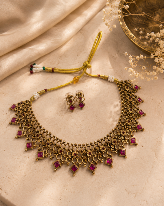 Ruby Lattice Necklace Set