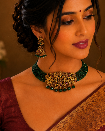 Emerald Lakshmi Beaded Choker Set