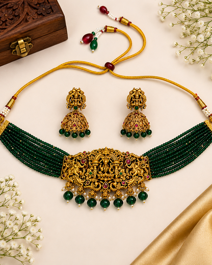 Emerald Lakshmi Beaded Choker Set
