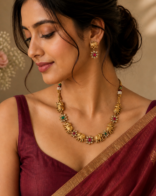 Elephant Floral Motif Necklace Set