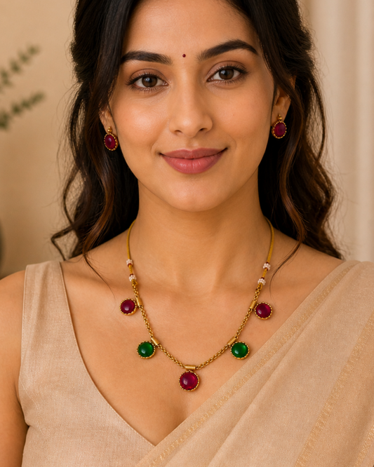 Dual Stone Drop Necklace Set