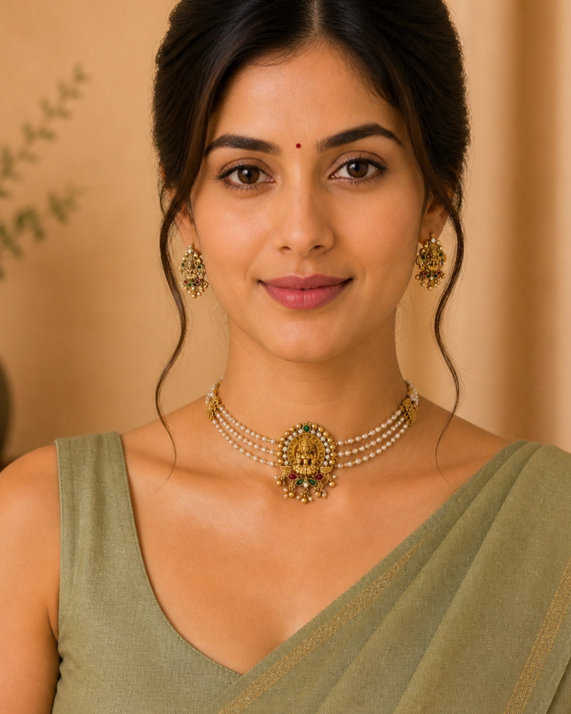 Lakshmi Motif Pearl Choker Set