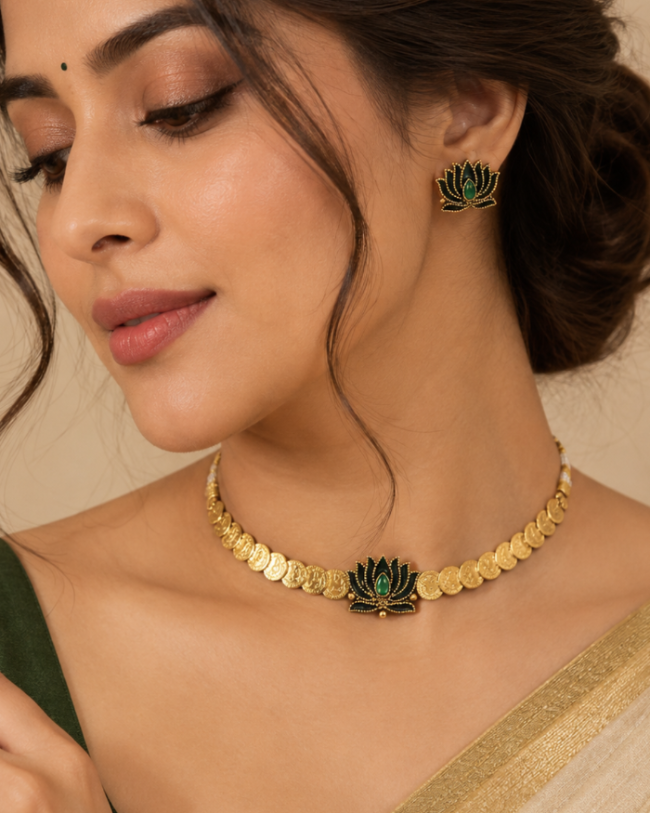 Green Padma Coin Choker Set