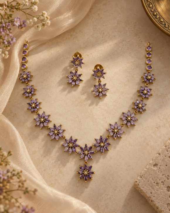 Lavanya Lavender Bloom Necklace Set