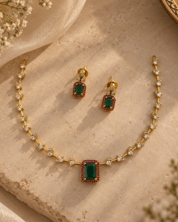 Aarohi Emerald Bloom Necklace Set