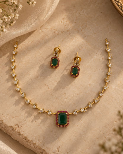 Aarohi Emerald Bloom Necklace Set