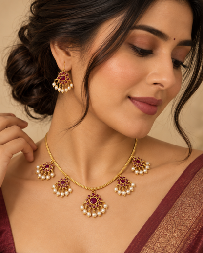 Meera Ruby Drop Necklace Set