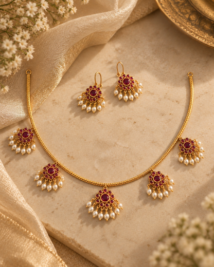 Meera Ruby Drop Necklace Set