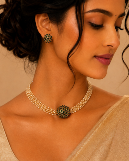 Meera Green Pearl Choker Set