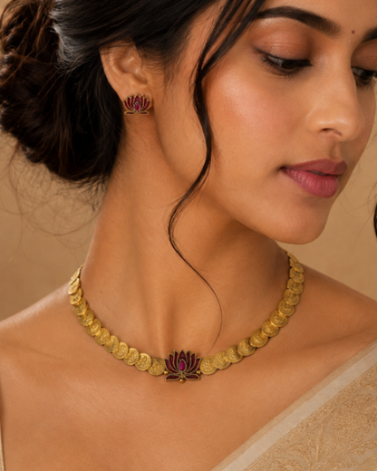 Ruby Padma Coin Choker Set