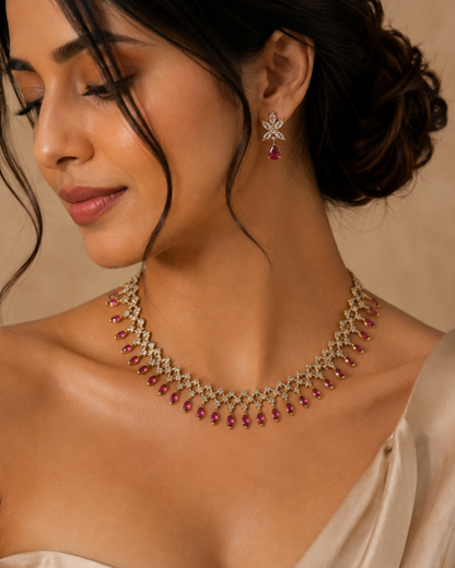 Meher Ruby Drop Necklace Set