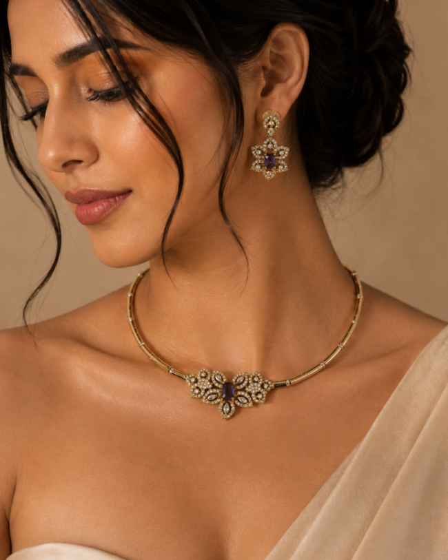 Vanya Violet Floral Necklace Set
