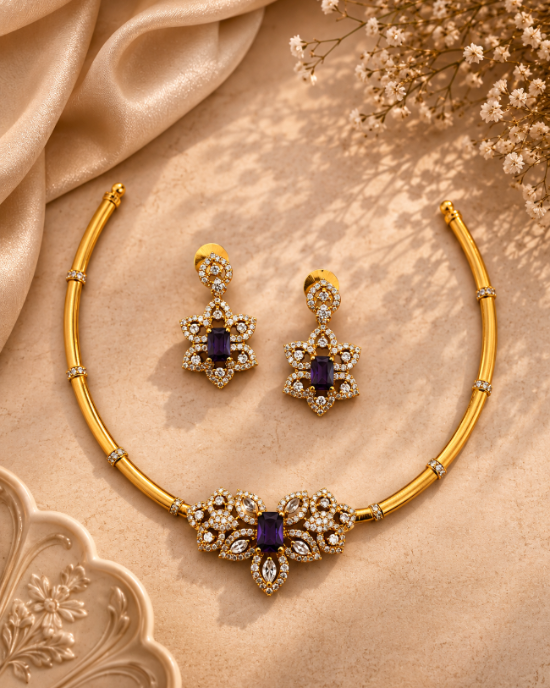 Vanya Violet Floral Necklace Set