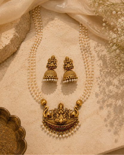 Lakshmi Hamsa Pearl Necklace Set