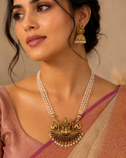 Lakshmi Hamsa Pearl Necklace Set