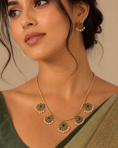 Meera Green Drop Necklace Set